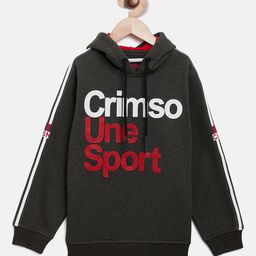 Crimsoune Club Boys Olive Green Printed Hooded Sweatshirt-image-32