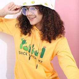 Tokyo Talkies Women Yellow & Green Printed Hooded Sweatshirt-image-58