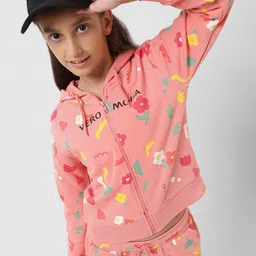 Vero Moda Girls Conversational Printed Ribbed Hooded Front-Open Sweatshirt-image-54