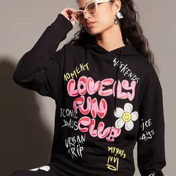 SASSAFRAS Typography Printed Long Sleeves Hooded Fleece Sweatshirt-image-100