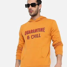 Campus Sutra Men Mustard Printed Hooded Sweatshirt-image-67
