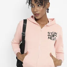 Campus Sutra Typography Printed Hooded Cotton Front-Open Sweatshirt-picture-11