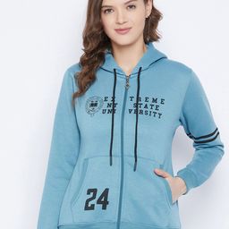 FirstKrush Women Teal Blue & Black Printed Hooded Sweatshirt-image-40