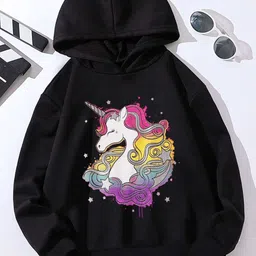 StyleCast Girls Black Unicorn Printed Hooded Pullover-picture-50