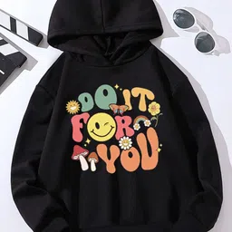 StyleCast Girls Black Typography Printed Hooded Pullover Sweatshirt-image-66