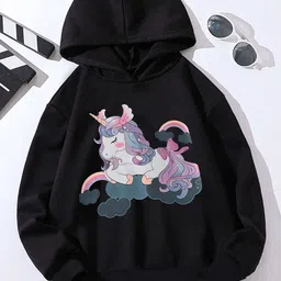 StyleCast Girls Black Unicorn Printed Hooded Pullover Sweatshirt-image-71