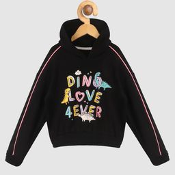 Lazy Shark Girls Black Printed Hooded Sweatshirt-image-76