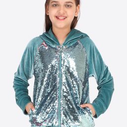 CUTECUMBER Girls Green Printed Hooded Sweatshirt-image-20