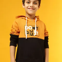Instafab Boys Mustard Yellow & Black Cotton Colourblocked Hooded Sweatshirt-41