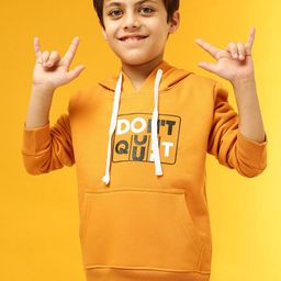 Instafab Boys Mustard Yellow Printed Cotton Hooded Sweatshirt-image-7