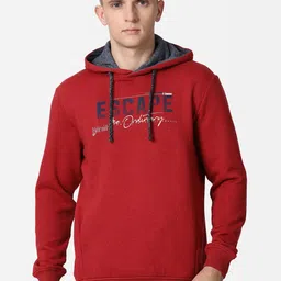 t-base Men Red Printed Hooded Sweatshirt-image-71