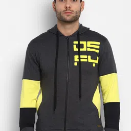 Yuuki Men Grey Melange Printed Hooded Cotton Sweatshirt-picture-17