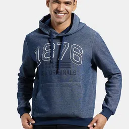 Jockey Men Blue Printed Hooded Sweatshirt-picture-22
