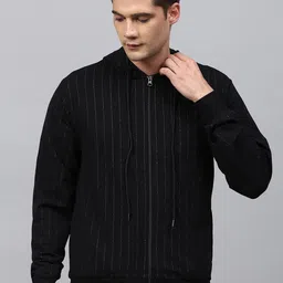 Campus Sutra Men Black Striped Hooded Sweatshirt-picture-39