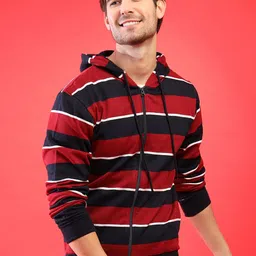 Campus Sutra Men Red & Navy Blue Striped Hooded Sweatshirt-picture-16