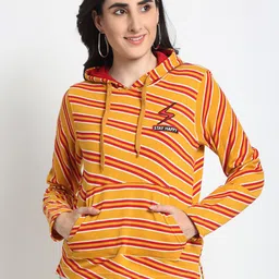 Club York Women Mustard Striped Hooded Sweatshirt-image-86