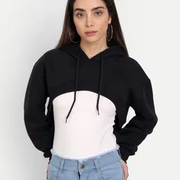 COLOR CAPITAL Women Black Hooded Crop Sweatshirt-image-70