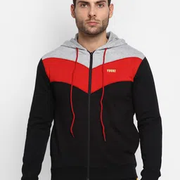 Yuuki Men Black Colourblocked Hooded Sweatshirt-picture-20