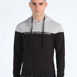 Flying Machine Colourblocked Pure Cotton Hooded Pullover Sweatshirt-image-68