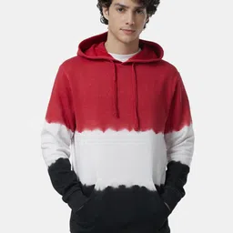 The Souled Store Men Red & White Colourblocked Hooded Pure Cotton Sweatshirt-picture-6