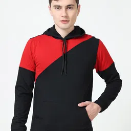 Fleximaa Men Black Colourblocked Hooded Sweatshirt-picture-28