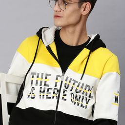 SHOWOFF Men White Colourblocked Hooded Sweatshirt-image-46