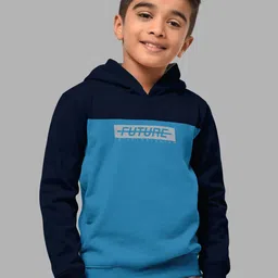 HELLCAT Boys Navy Blue Colourblocked Hooded Sweatshirt-image-17
