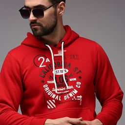 SHOWOFF Men Red Printed Cotton Hooded Sweatshirt-image-54