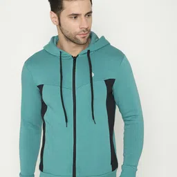 Bonjour Colourblocked Hooded Neck Long Sleeves Cotton Front-Open Sweatshirt-image-57