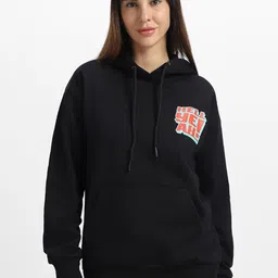 JUNEBERRY Typography Printed Hooded Fleece Pullover Sweatshirt-image-69