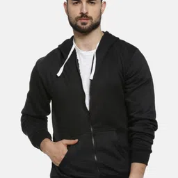 Campus Sutra Black Hooded Cotton Front-Open Sweatshirt-picture-50