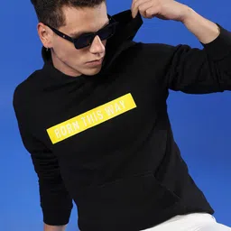 Campus Sutra Typography Printed Kangaroo Pocket Hooded Cotton Pullover Sweatshirt-picture-55