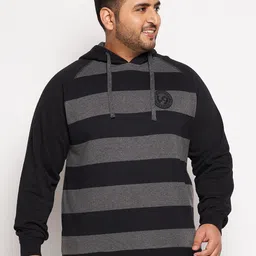 AUSTIVO Men Black Striped Hooded Sweatshirt-image-12