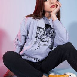 DressBerry Women Grey Disney Printed Cotton Hooded Sweatshirt-image-0