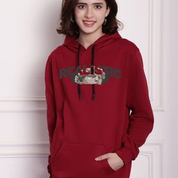 Imsa Moda Maroon Typography Hooded Sweatshirt-image-30