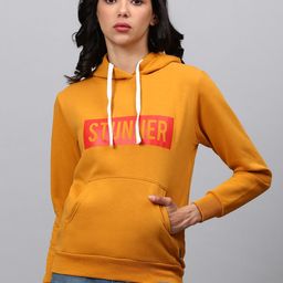 Campus Sutra Women Mustard Yellow Printed Hooded Sweatshirt-image-80