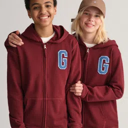 GANT Kids Alphanumeric Printed Hooded Front-Open Sweatshirt-56