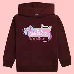 NUSYL Girls Typography Printed Hooded Fleece Pullover Sweatshirt-image-98