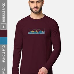 BULLMER Men Pack Of 2 Burgundy & Blue Printed Cotton Sweatshirt-image-77