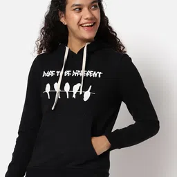 Campus Sutra Women Black Printed Hooded Cotton Sweatshirt-picture-6