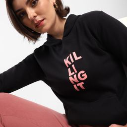 Campus Sutra Women Black Printed Hooded Cotton Sweatshirt-image-69