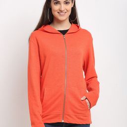 DOOR74 Women Orange Hooded Sweatshirt-image-107