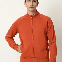 ARTICALE Men Orange Solid Mock Collar Cotton Sweatshirt-image-49
