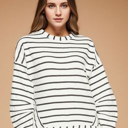 RARE Off White Striped Cotton Pullover Sweatshirt-image-63