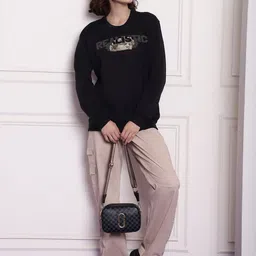 Imsa Moda Typography Printed Drop Shoulder Sleeves Oversized Pullover image 3