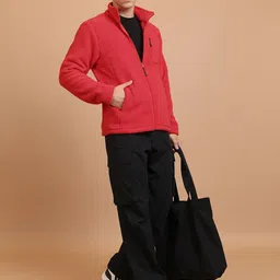 HIGHLANDER Red Mock Collar Front-Open Sweatshirt image 5