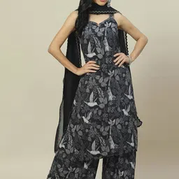 Rangriti Floral Printed Regular Straight Kurta with Palazzos & With Dupatta image 1