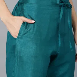 KALINI Ethnic Motifs Yoke Design Sequinned Kurta & Trousers With Dupatta image 3