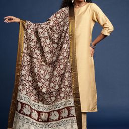 Taavi Hand Block Printed Kalamkari Dupatta with Zari image 3