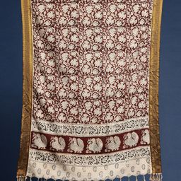 Taavi Hand Block Printed Kalamkari Dupatta with Zari image 4